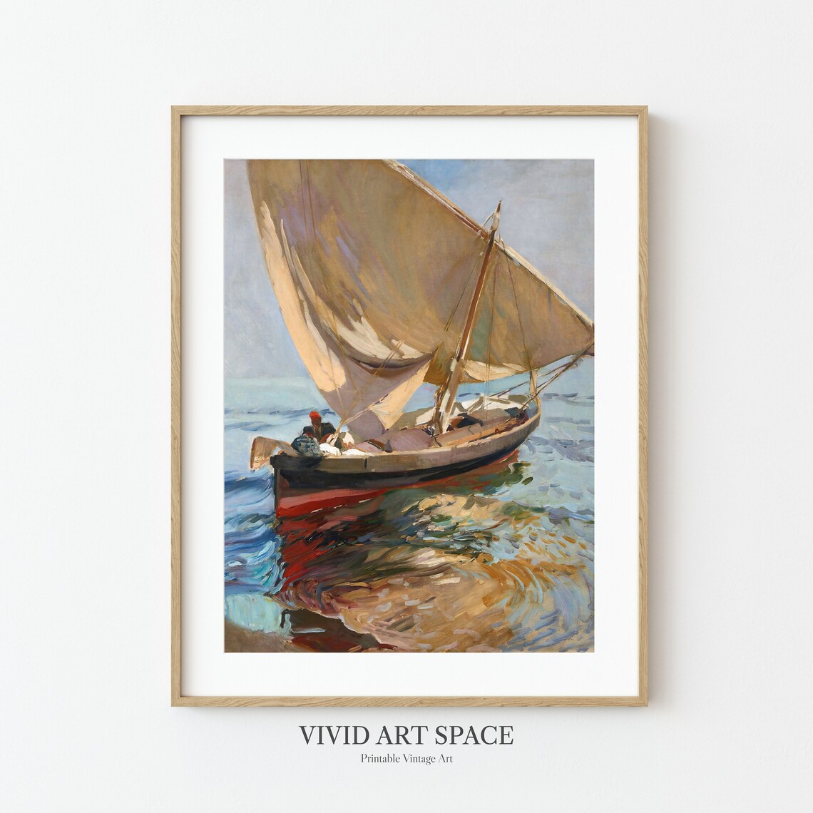 Sailboat Setting Out To Sea Vintage Coastal Seascape Oil Art Print - Image 3
