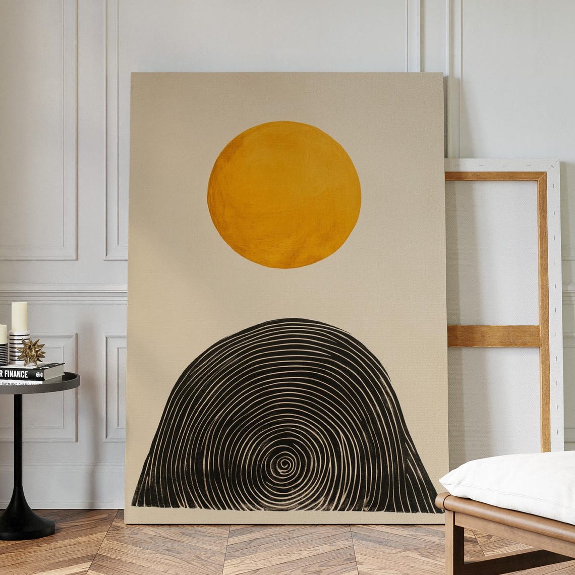 Mustard Sun And Black Line Hill Abstract Minimalist Art Poster