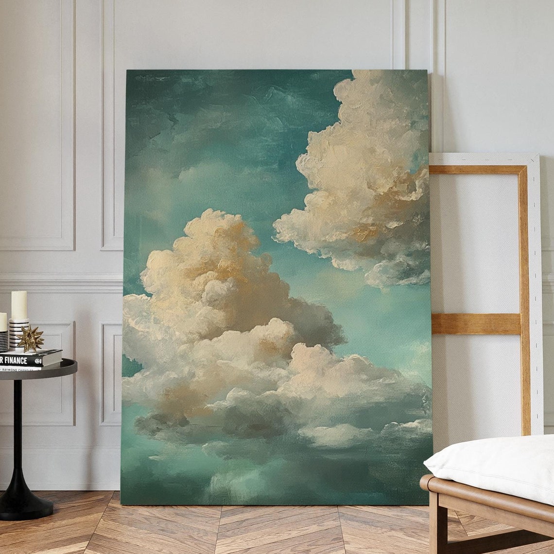 Dreamy Cloudscape Painting Teal Sky Billowing Clouds Serene Poster