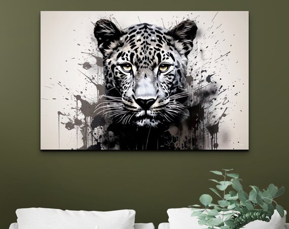 Leopard Portrait in Dramatic Black and White Splash Paint Style Poster