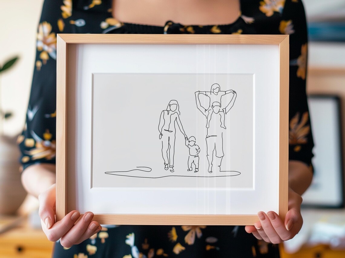 Family Illustration Gift Family Portrait Gift Family Drawing Family Gift Family Wall Art Mothers Day Print Gift Family Line Art - Image 2