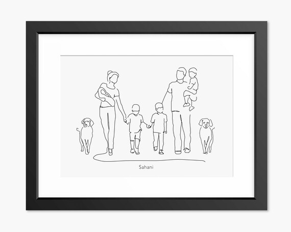 Family Art Family Illustration Family Drawing Family Portrait Family Gift Mothers Day Print Fathers Day Print Line Art Line Drawing
