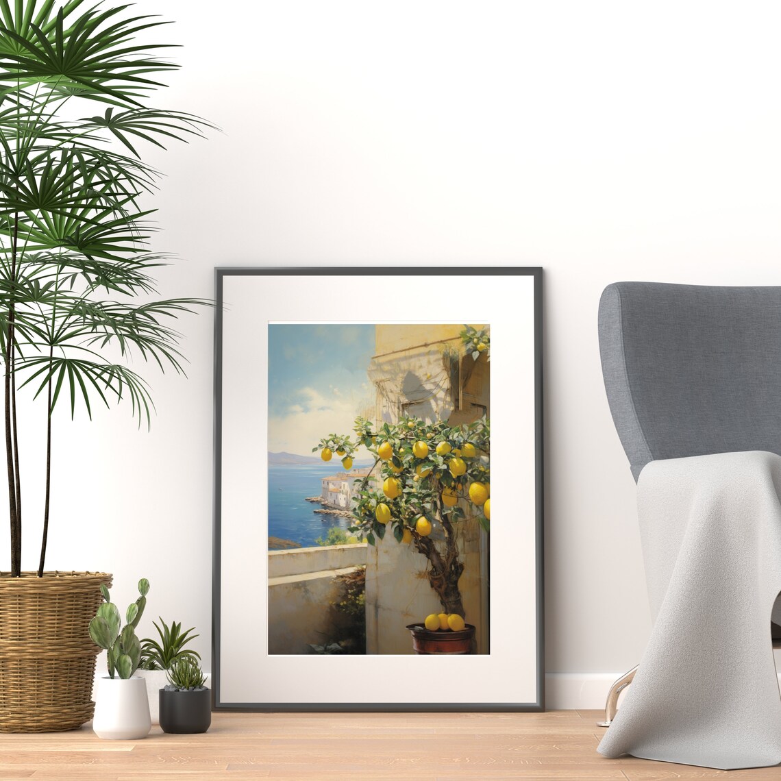 Mediterranean Lemon Tree Terrace Overlooking Sea Vintage Landscape Poster - Image 4