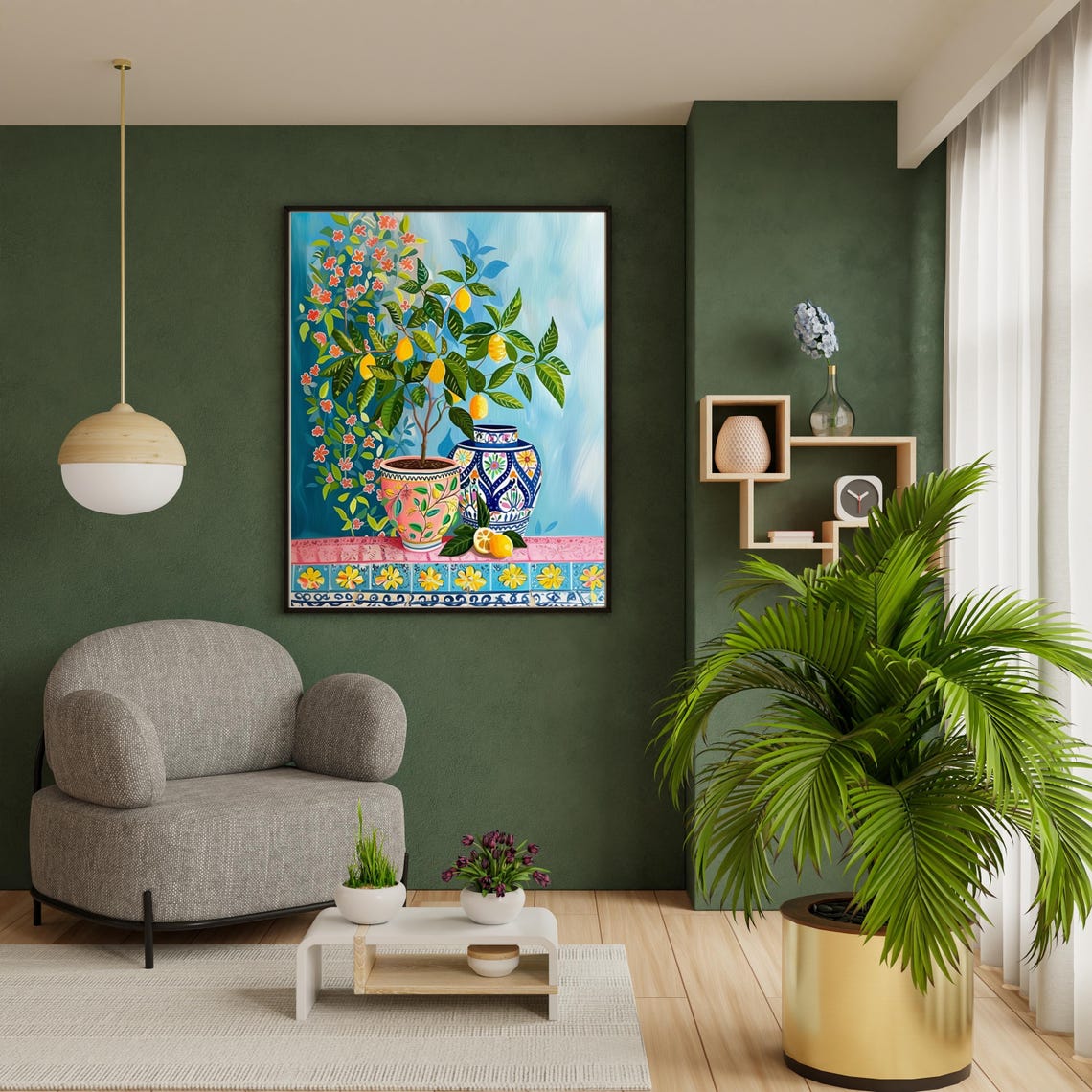 Potted Lemon Tree on Painted Tile Mediterranean Still Life Poster - Image 6