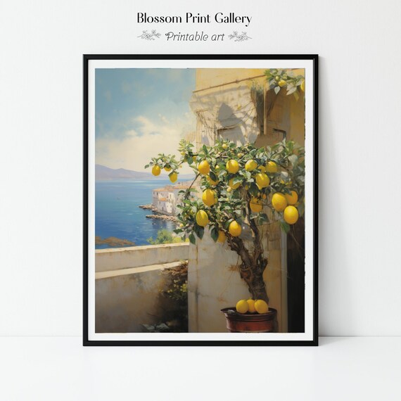 Mediterranean Lemon Tree Terrace Overlooking Sea Vintage Landscape Poster