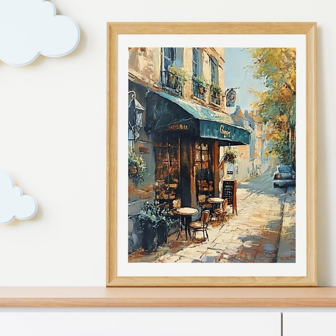 Sunlit Parisian Cafe Corner On Cobblestone Street Painting Poster - Image 5