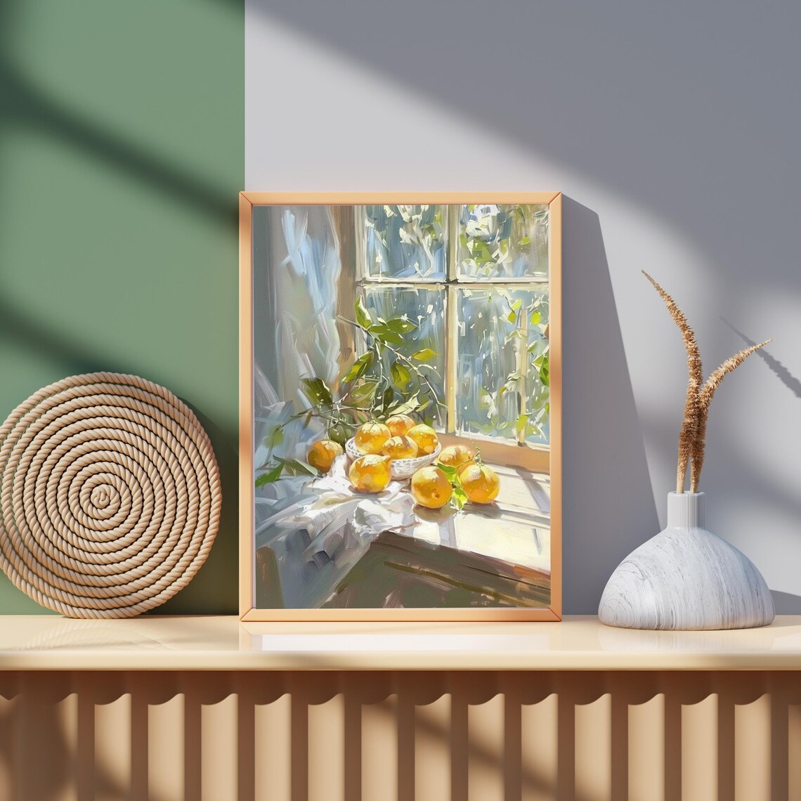 Sunlit Lemon Bowl Still Life Oil Painting Kitchen Window Poster - Image 5