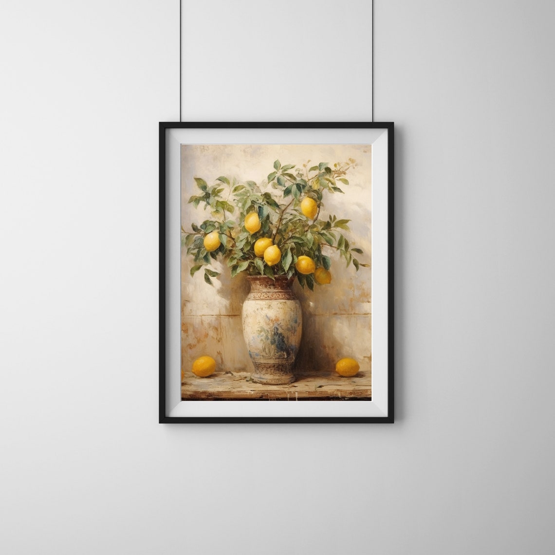 Lemon Branch With Ripe Fruit In Tall Antique Urn Painting Poster - Image 3