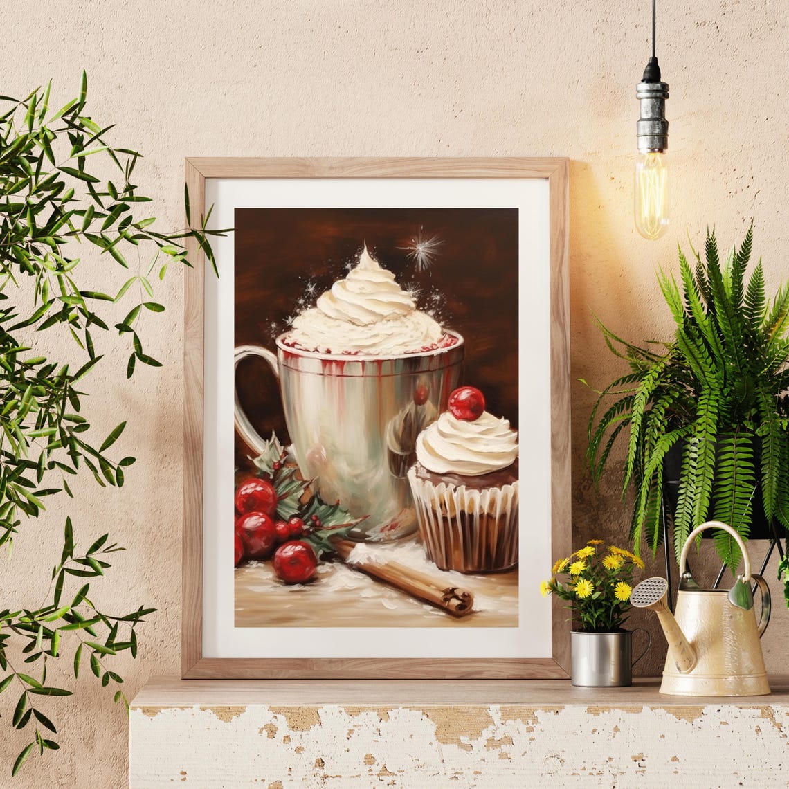 Hot Cocoa Mug with Whipped Cream and Cupcake Painting Poster - Image 5