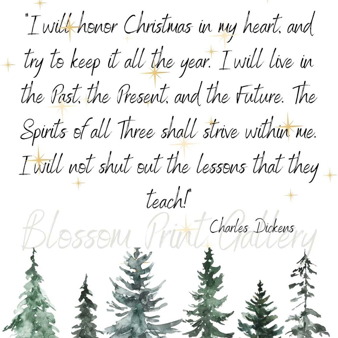Charles Dickens Christmas Quote With Pine Trees Holiday Poster - Image 3