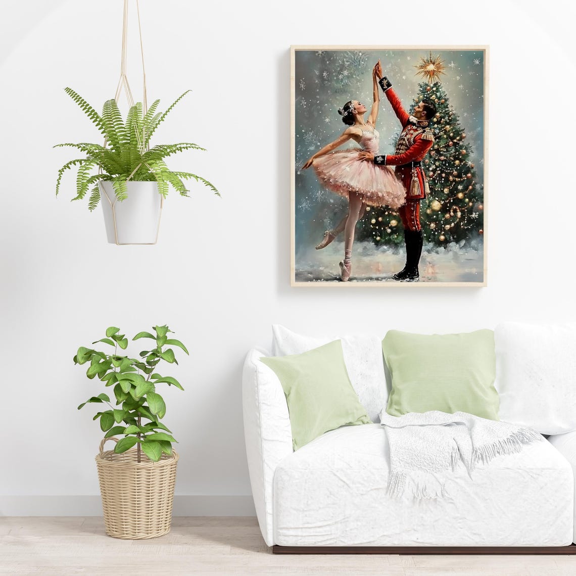 Nutcracker Ballet Dancers Christmas Tree Snowy Stage Painting Poster - Image 3