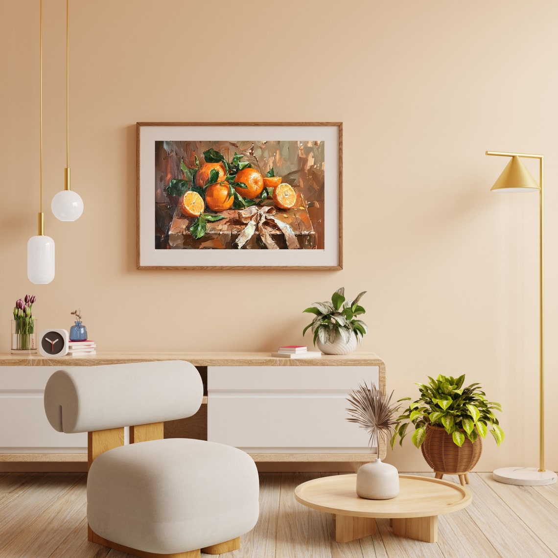 Fresh Orange Fruit Still Life Rustic Oil Painting Kitchen Poster - Image 3