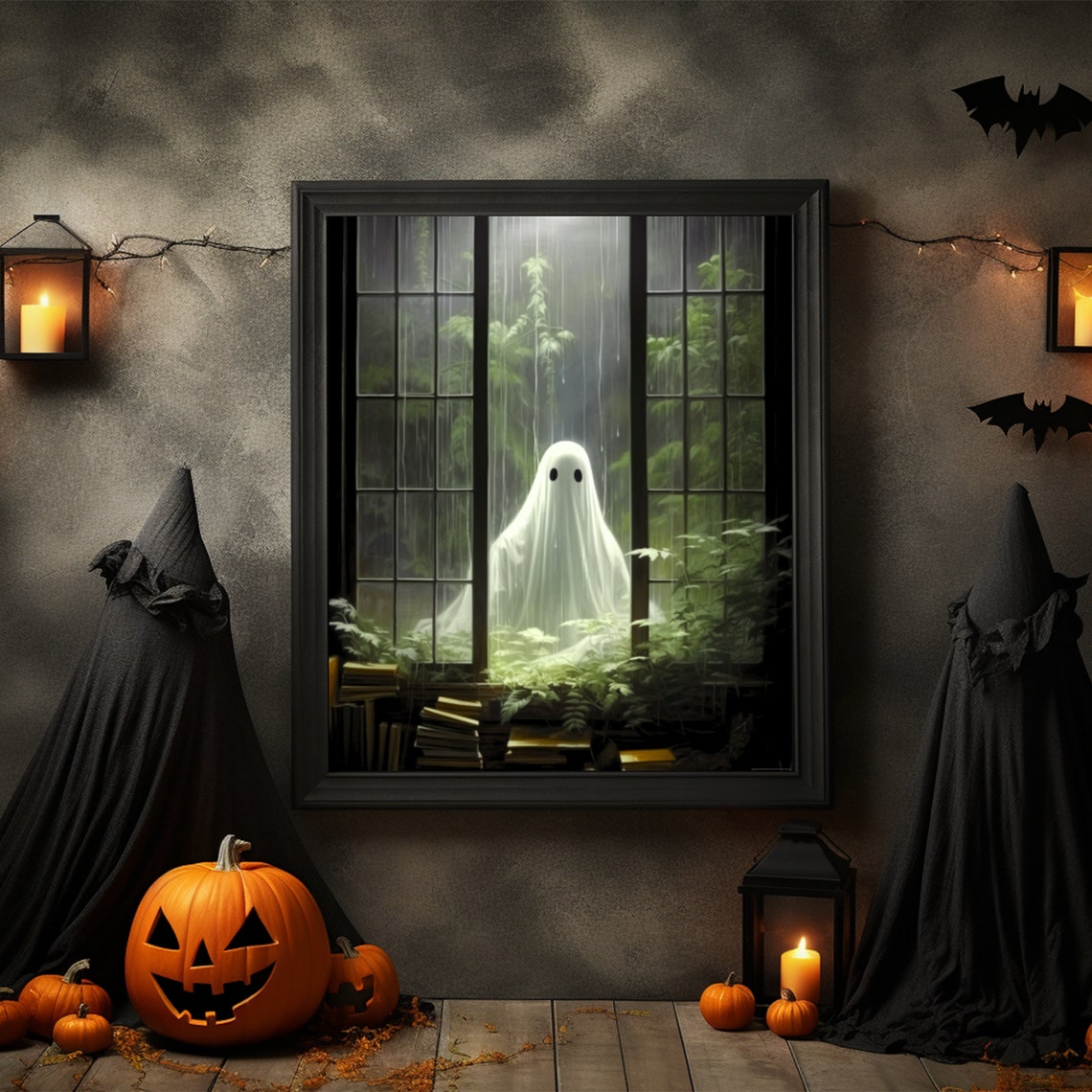 Ghost Outside Greenhouse Window Cute Spooky Halloween Poster - Image 4