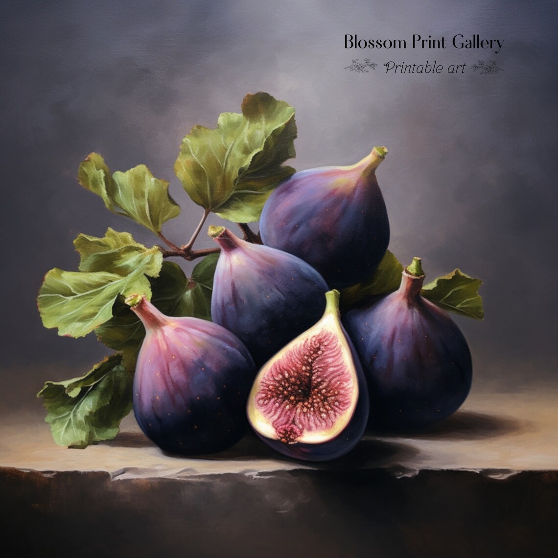 Moody Vintage Still Life of Fresh Figs Dark Fruit Oil Painting Poster - Image 4