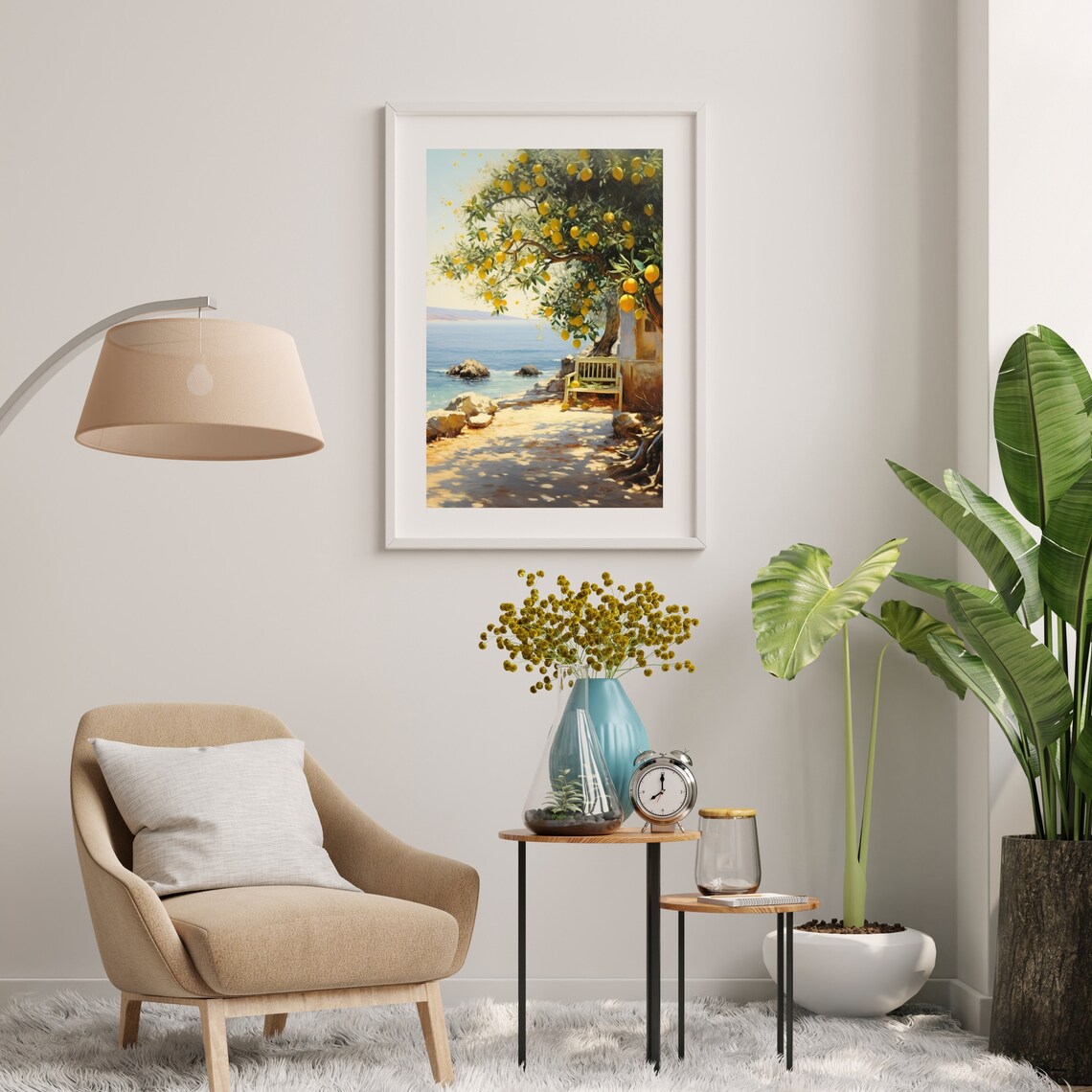 Summer Lemon Tree Coastal Sea View Oil Painting Style Poster - Image 5