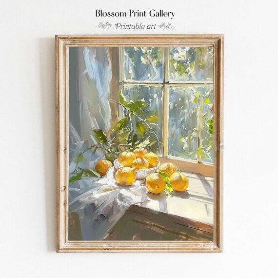 Sunlit Lemon Bowl Still Life Oil Painting Kitchen Window Poster