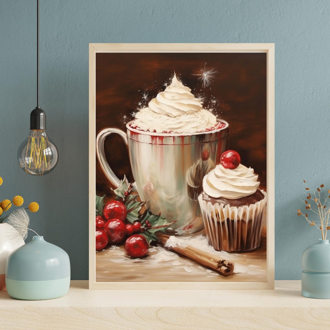 Hot Cocoa Mug with Whipped Cream and Cupcake Painting Poster - Image 4