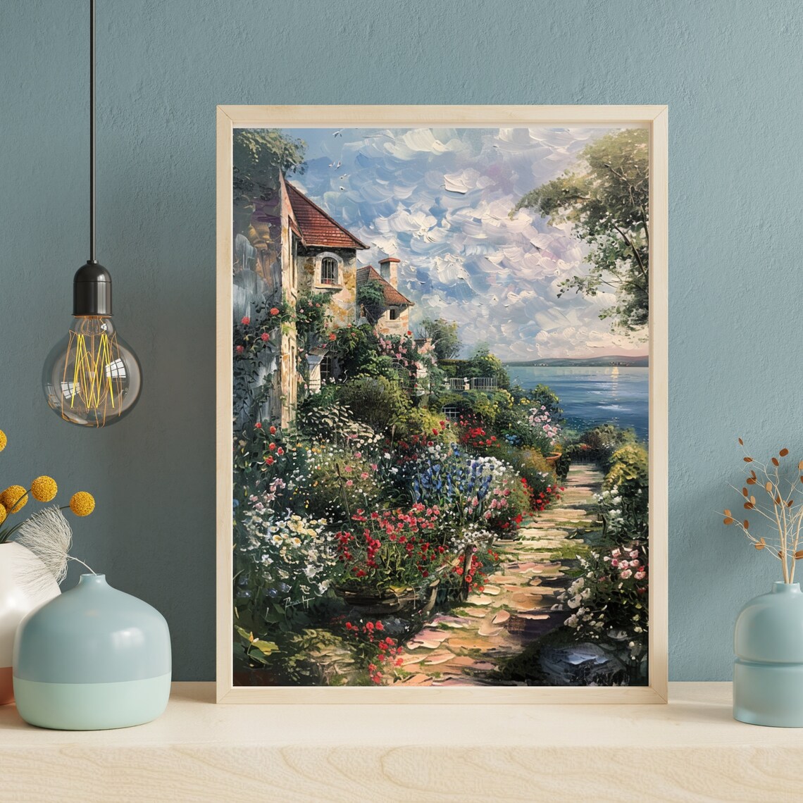 Mediterranean Villa On A Hillside With A Flower Garden And Sea View Print - Image 2