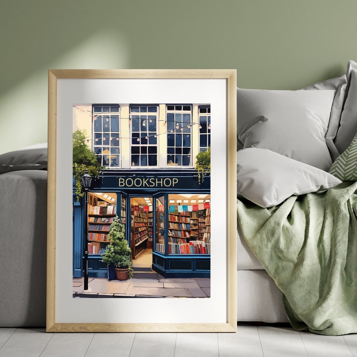 Charming Blue Bookshop Storefront Illustration Book Lover Poster - Image 5