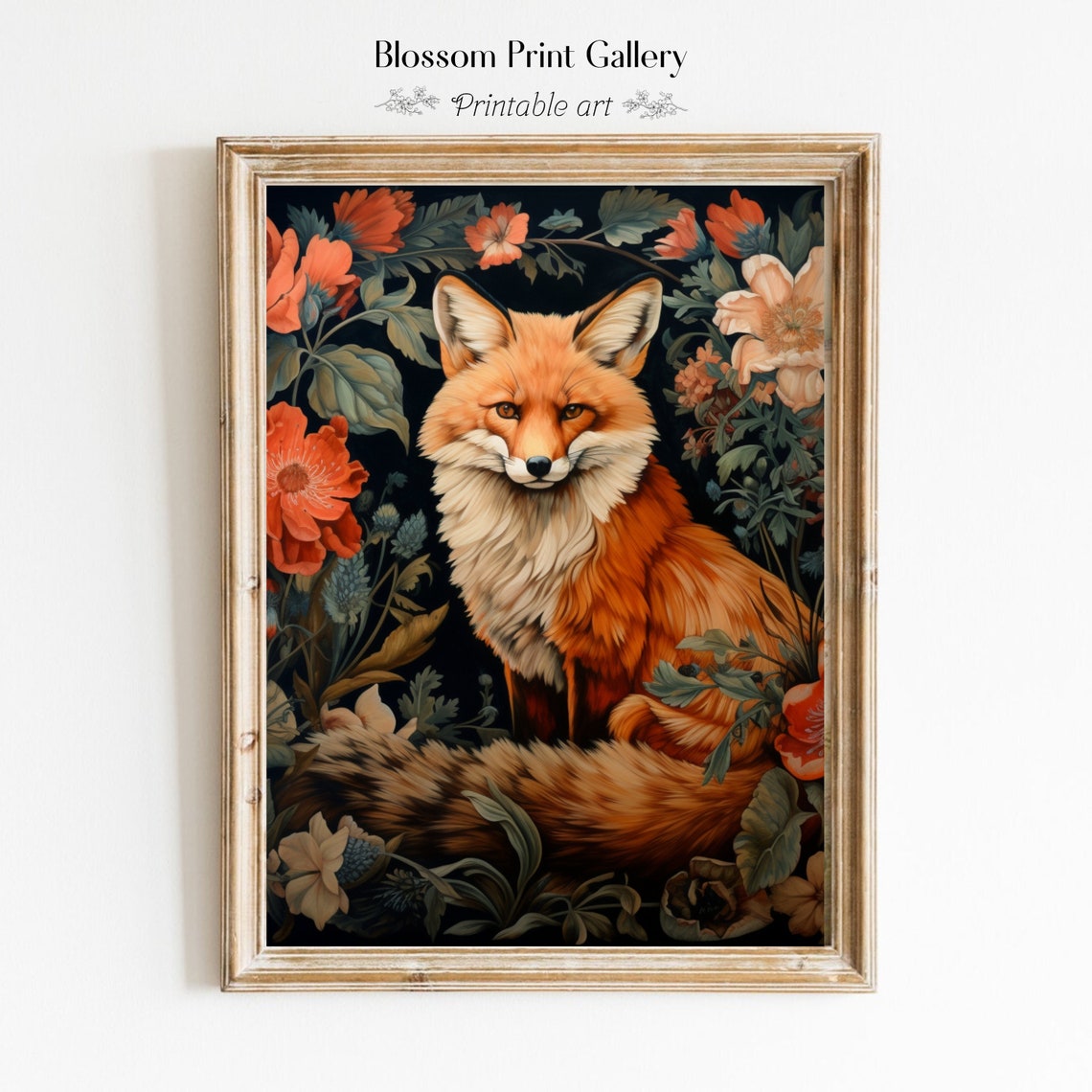 Red Fox In Floral Tapestry William Morris Style Vintage Art Poster