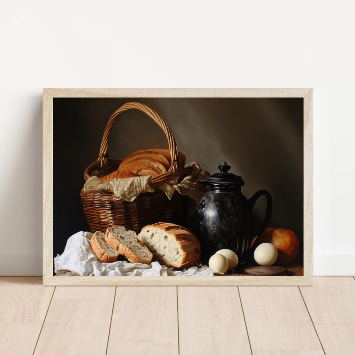 Rustic Bread Basket with Eggs and Pitcher Kitchen Still Life Wall Art - Image 6