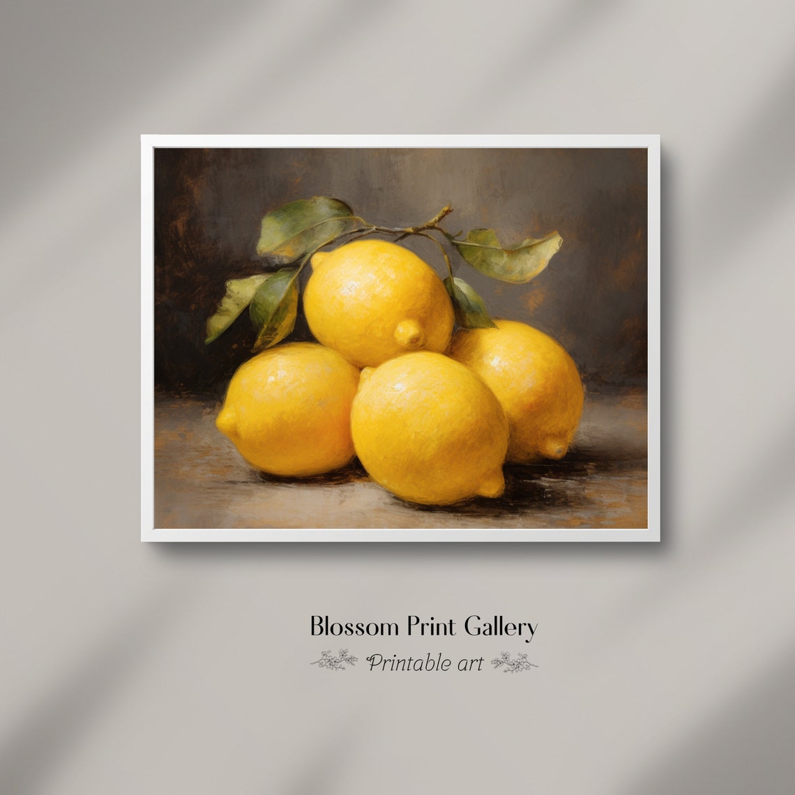 Bright Yellow Lemons Moody Still Life Oil Kitchen Art Poster - Image 6