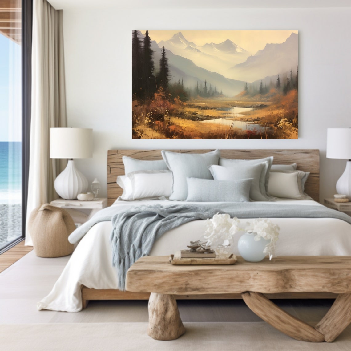 Misty Mountain Lake At Dawn Autumn Pines Peaceful Landscape Poster - Image 5
