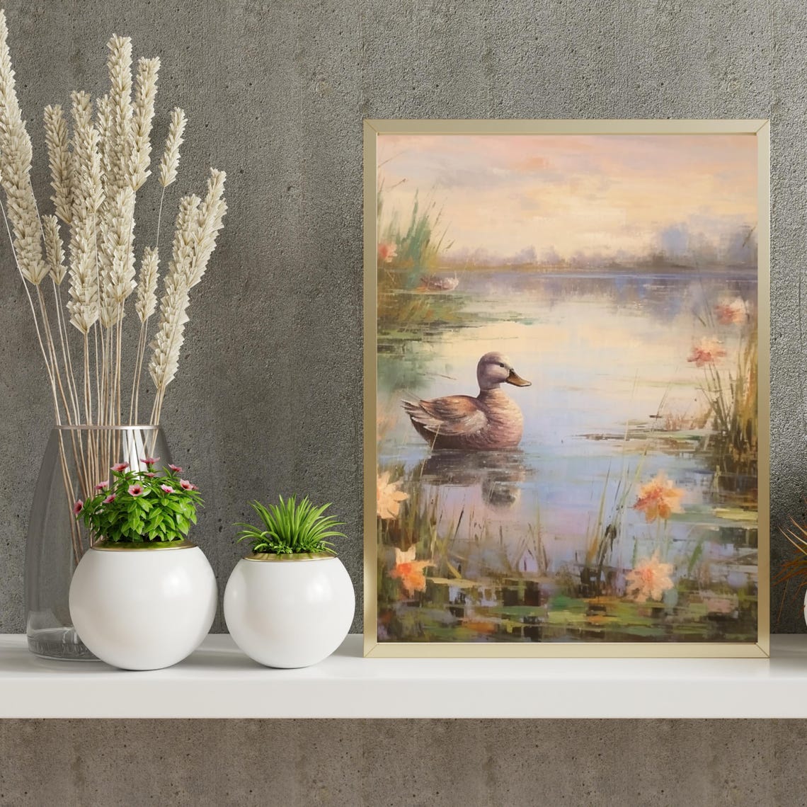 Duck Swimming Calm Lake Lily Pads Dawn Rustic Bird Art Poster - Image 4