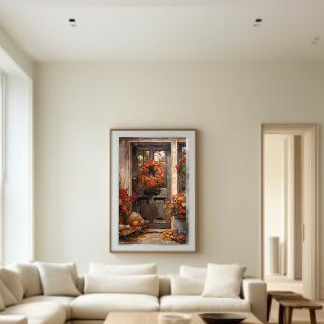 Rustic Autumn Front Door With Wreath And Pumpkins Fall Poster - Image 4