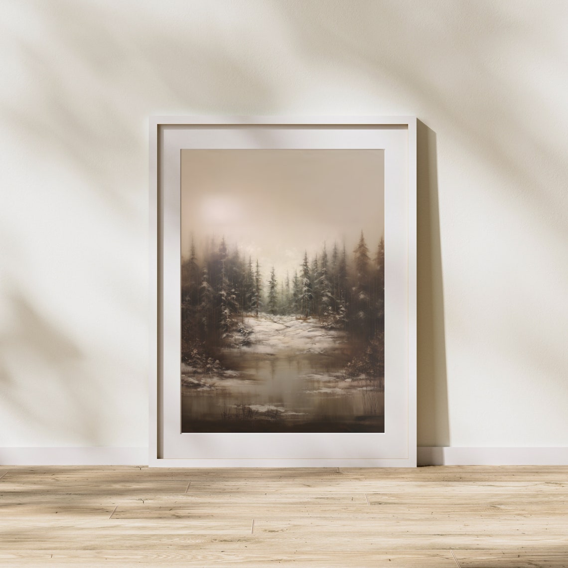 Misty Winter Forest Snow Pines Muted Neutral Landscape Art Poster - Image 4