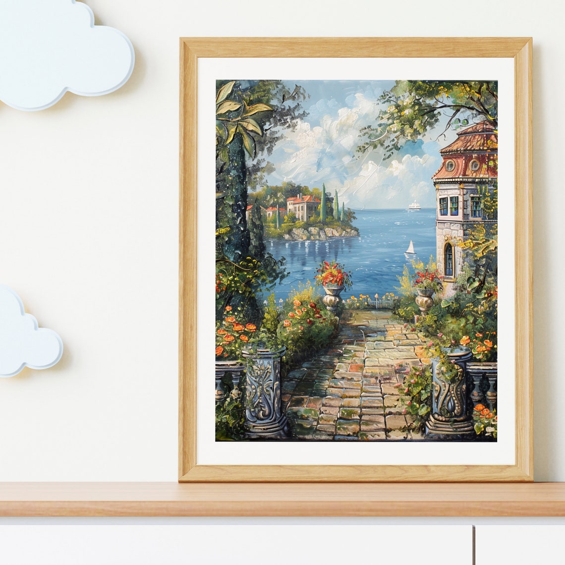 Mediterranean Terrace Overlooking Blue Sea Villa Painting Poster - Image 3