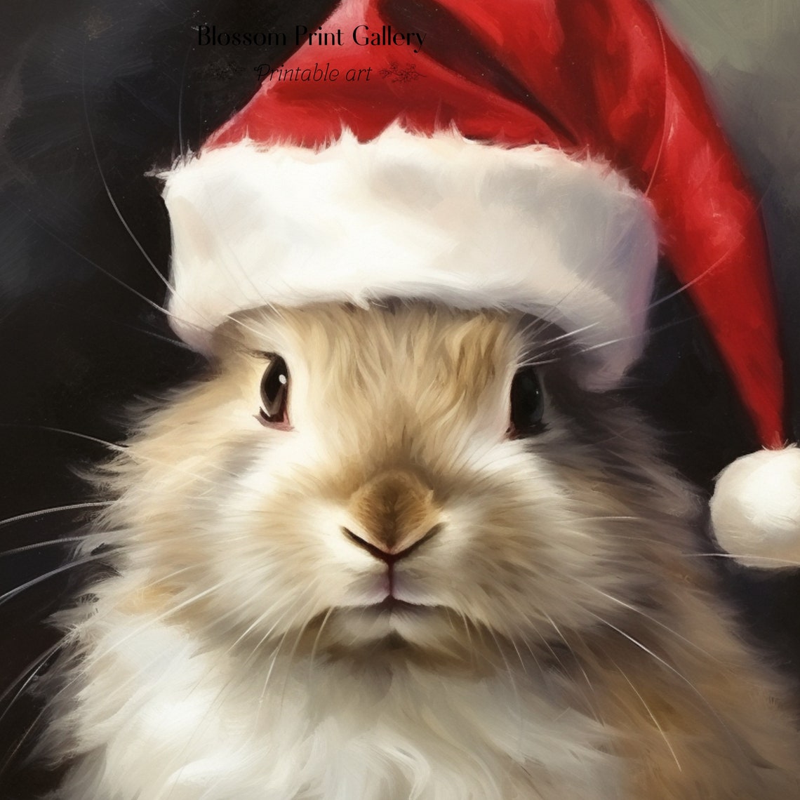Cute Bunny in Santa Hat Christmas Animal Portrait Painting Poster - Image 3