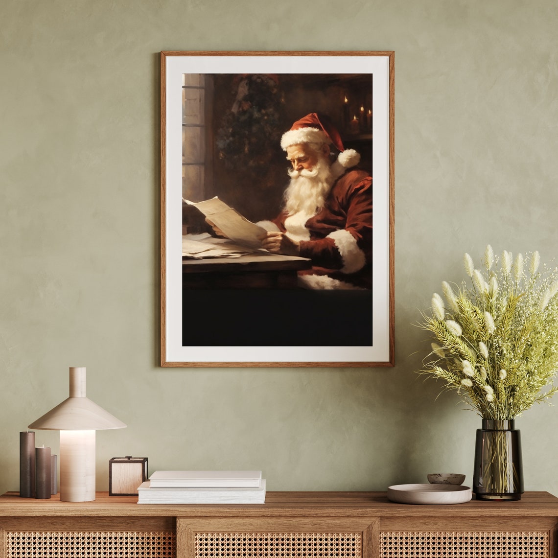 Santa Claus Reading Christmas Letters Candlelight Painting Poster - Image 5