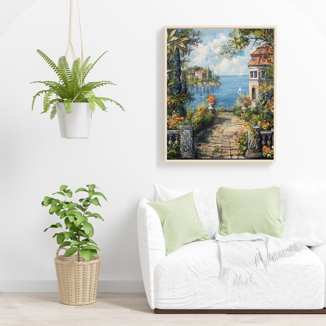 Mediterranean Terrace Overlooking Blue Sea Villa Painting Poster - Image 2