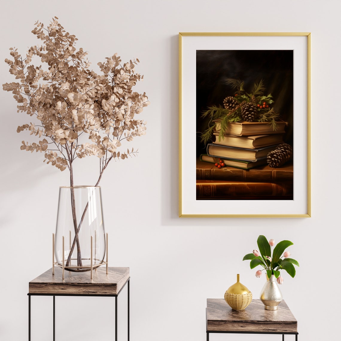 Moody Vintage Books with Pinecones and Holly Academia Poster - Image 5