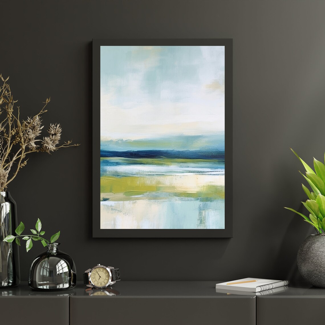 Muted Blue Abstract Seascape Horizon Coastal Oil Painting Poster - Image 3