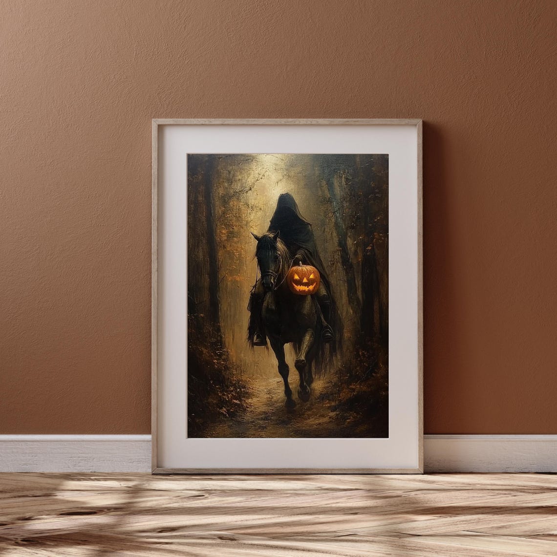Headless Horseman with a Jack O Lantern Dark Halloween Wall Art - Image 3