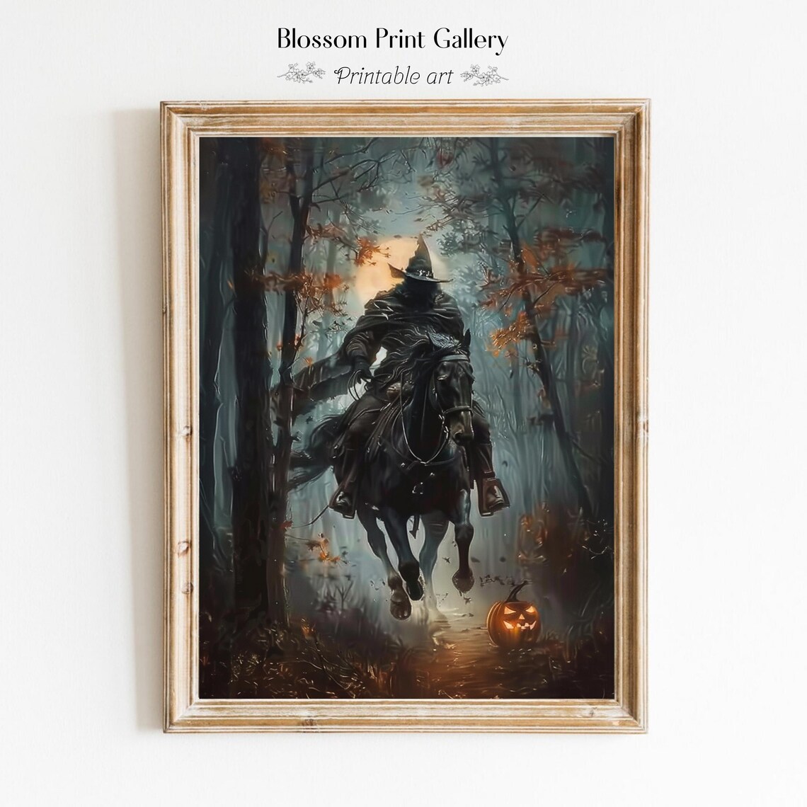 Headless Horseman Halloween Night Haunted Forest Painting Poster