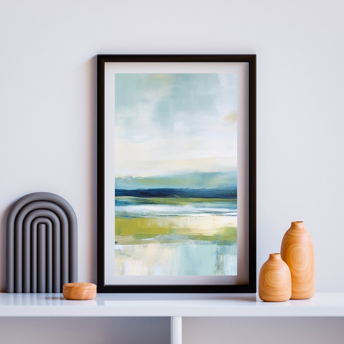 Muted Blue Abstract Seascape Horizon Coastal Oil Painting Poster - Image 5