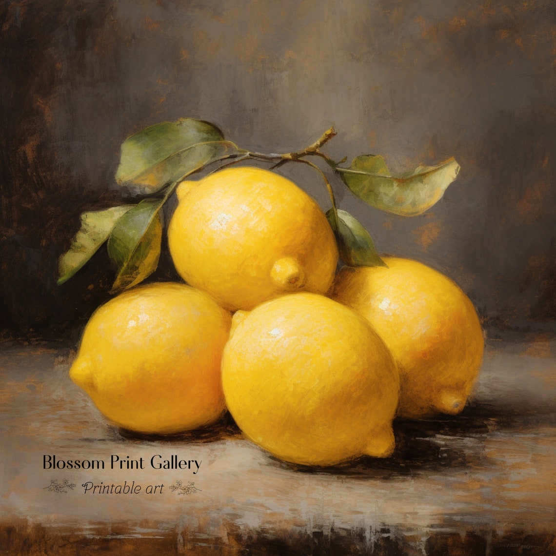 Bright Yellow Lemons Moody Still Life Oil Kitchen Art Poster - Image 4