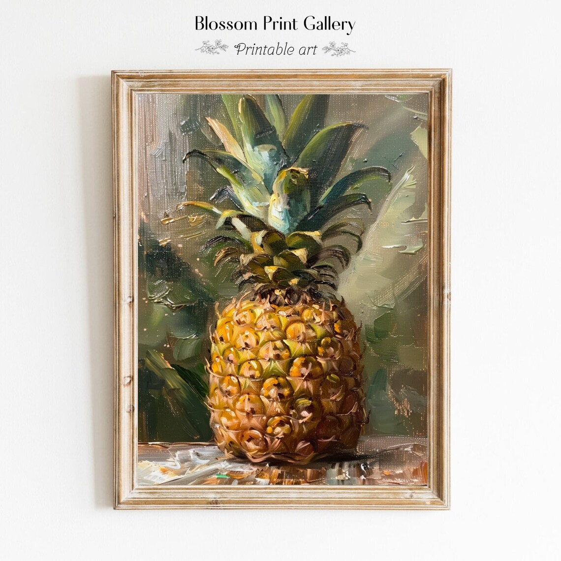 Moody Pineapple Painting, Vintage Fruit Still Life