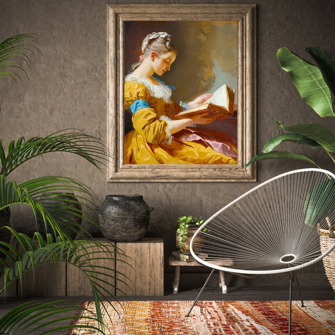 Elegant Woman Reading Book In Yellow Dress Classic Painting Poster - Image 5