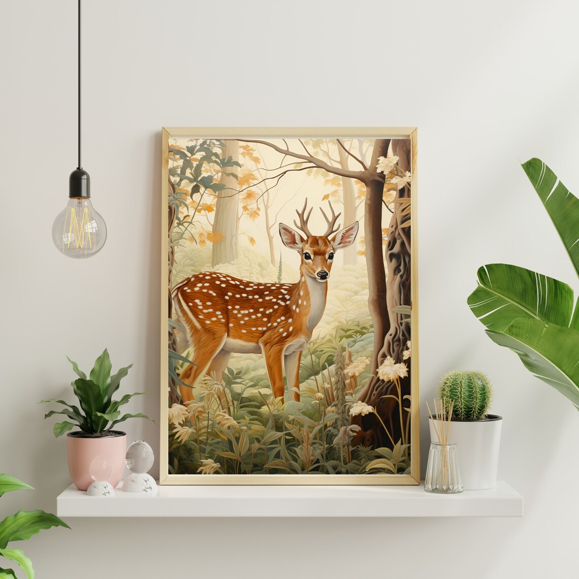 Young Spotted Deer in Golden Forest Wildlife Painting Nursery Poster - Image 3
