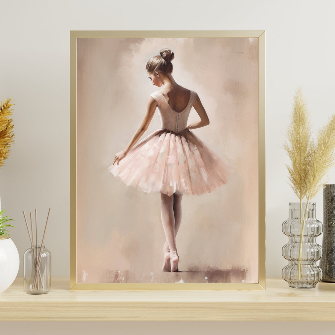 Elegant Ballerina Pink Tutu Back View Soft Ballet Painting Poster - Image 6