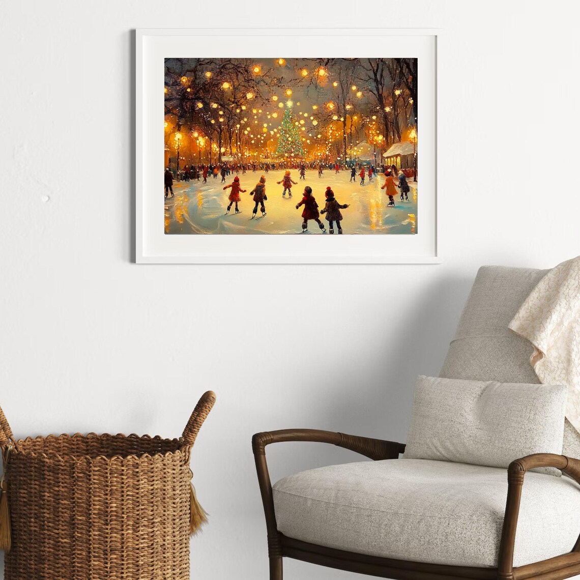 Vintage Winter Ice Skating Scene, Christmas City Art Print - Image 2