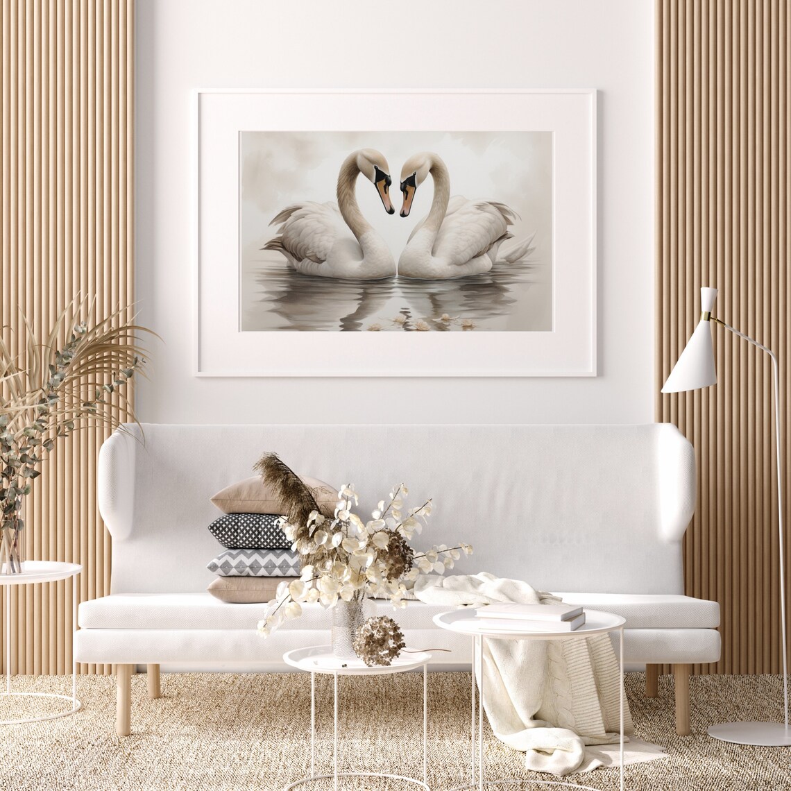Vintage Swan Couple Painting Rustic Swan Art Countryside Wall Art Antique Animal Farmhouse Neutral Art 304 - Image 3