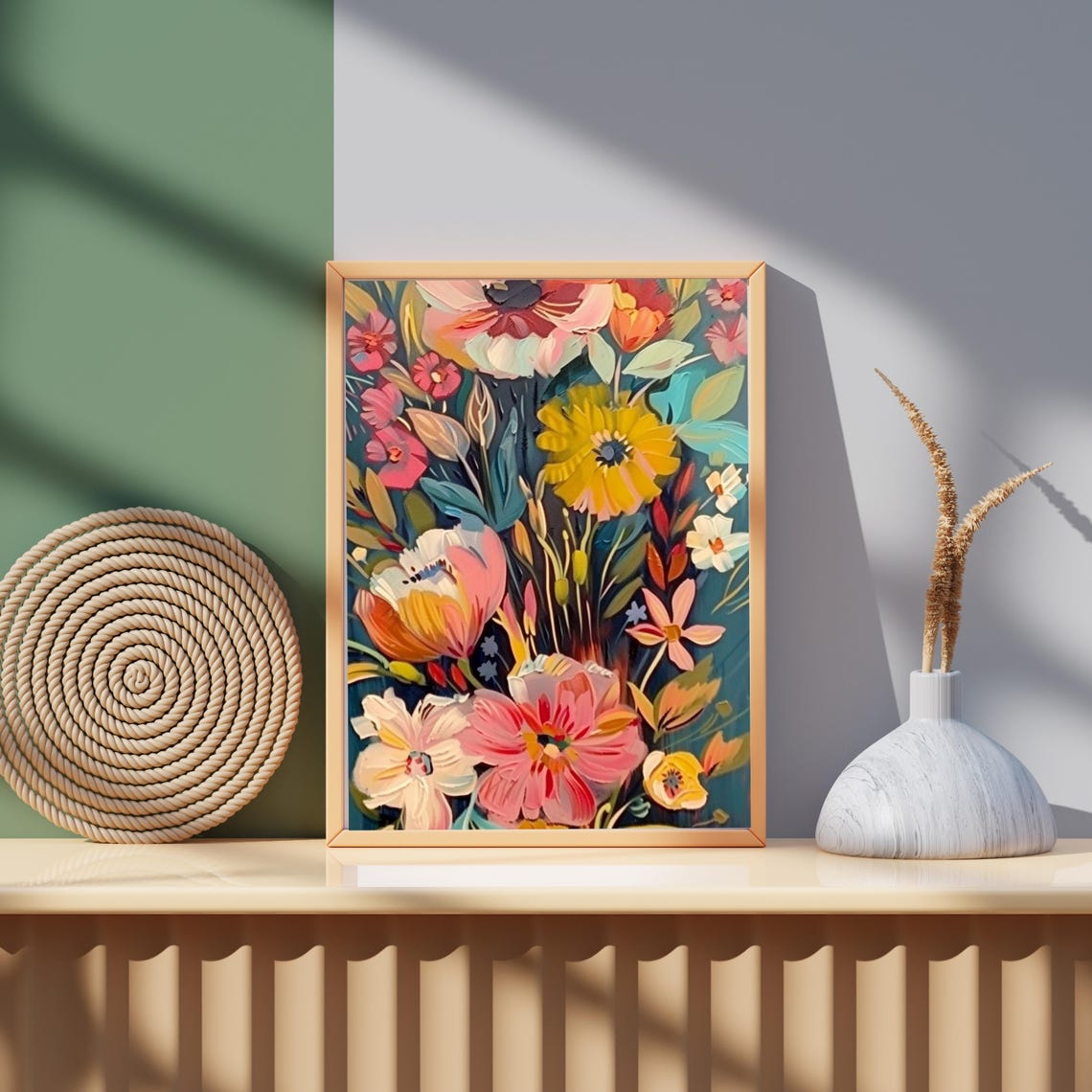 Bold Modern Floral Painting With Colorful Boho Blooms Wall Art - Image 4