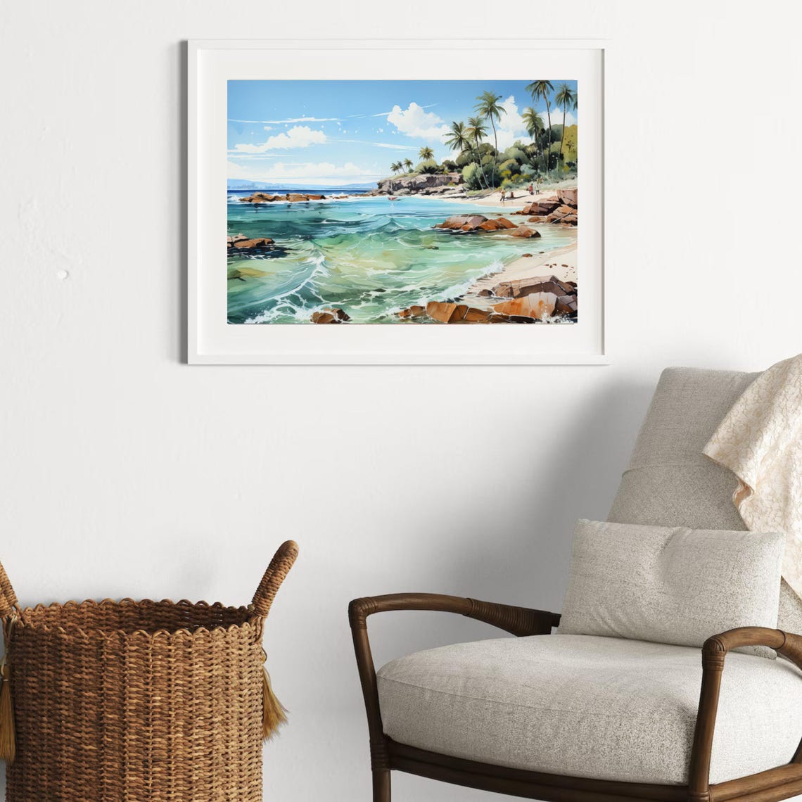 Tropical Beach With Palm Trees Turquoise Waves Painting Poster - Image 4