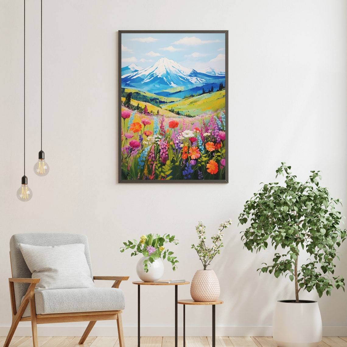 Snow Capped Mountain Wildflower Meadow Alpine Landscape Poster - Image 6