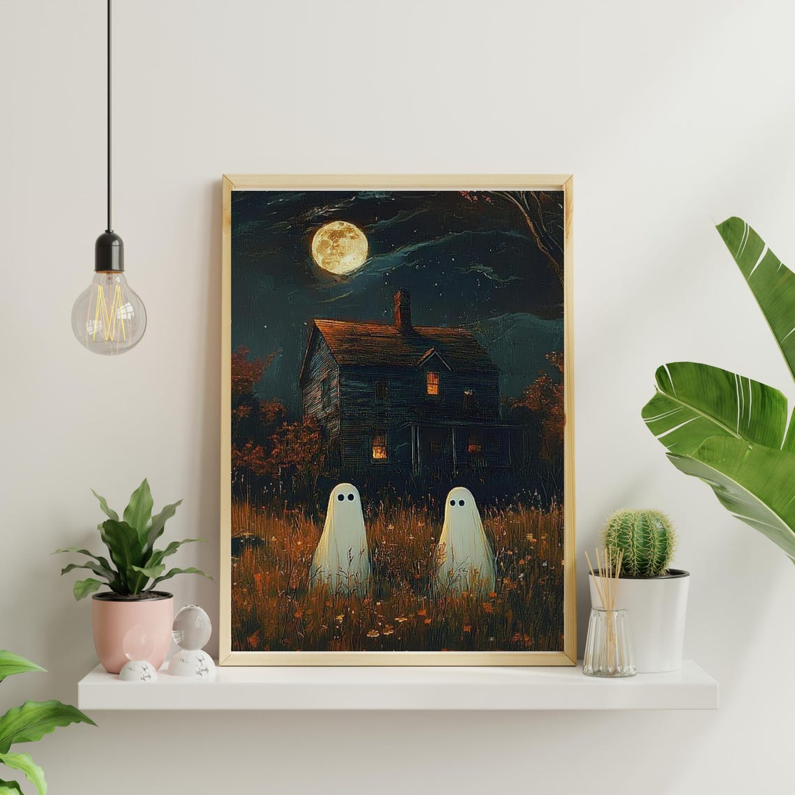Two Cute Ghosts Before An Old House Under A Full Moon Poster - Image 3